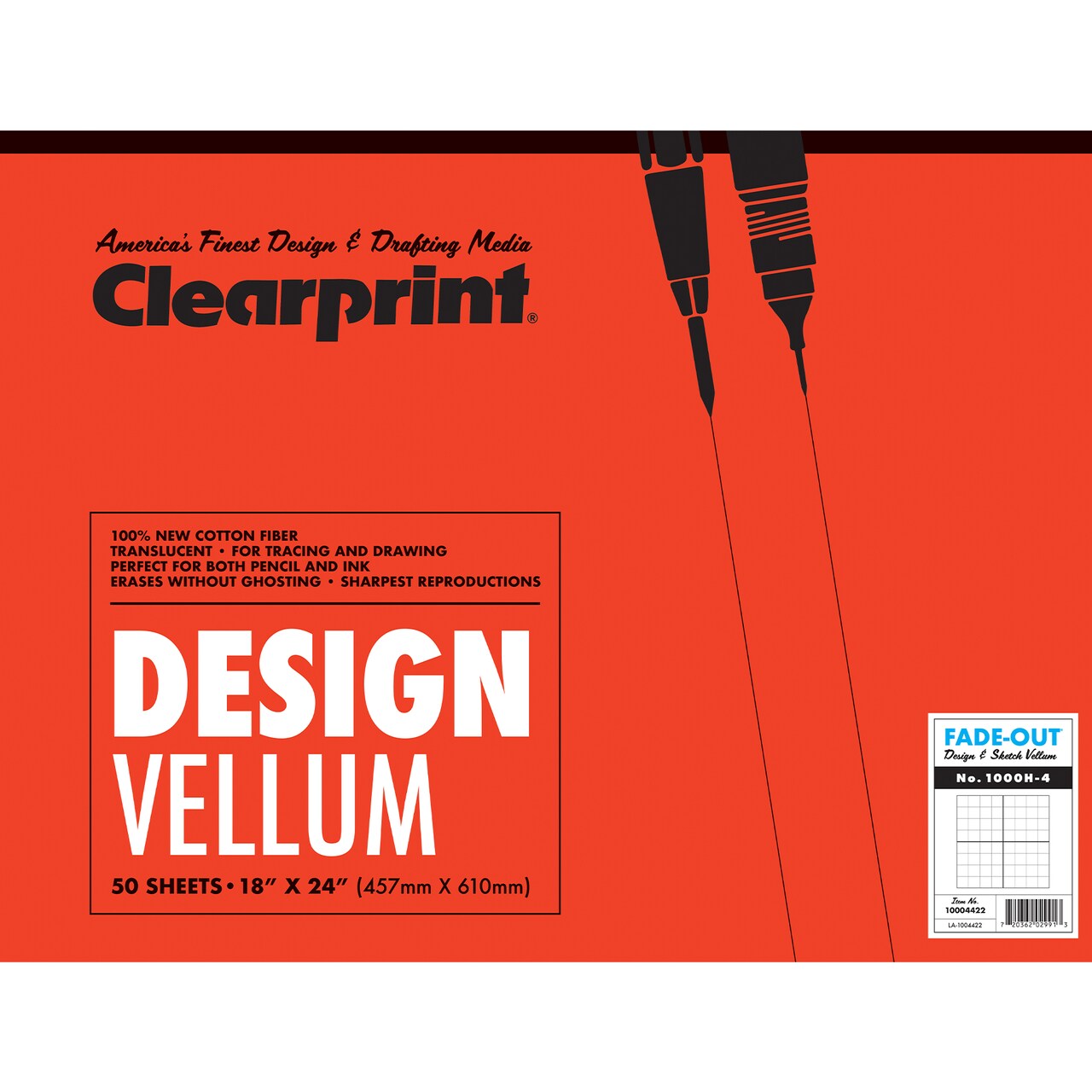 Clearprint 1000H Design Vellum Pad with Fade-Out Grid, 16 lb., 100% Cotton, 50 Sheets/Pad